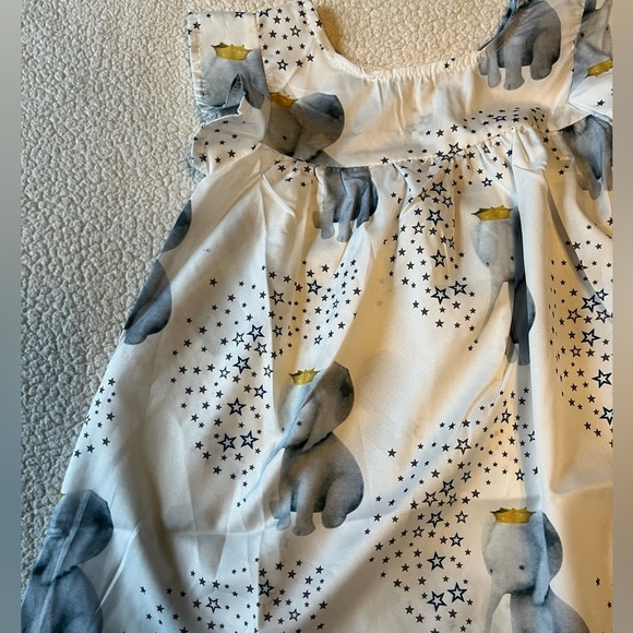 Baby Elephant w Crown Print Toddler Dress. White Gray w Yellow Stars. 3T - Picture 2 of 4